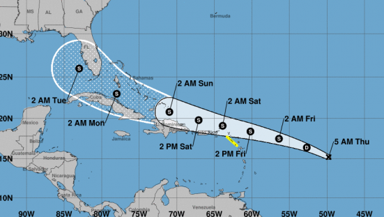 Cono de trayectoria previsto para la depresión tropical número 13.