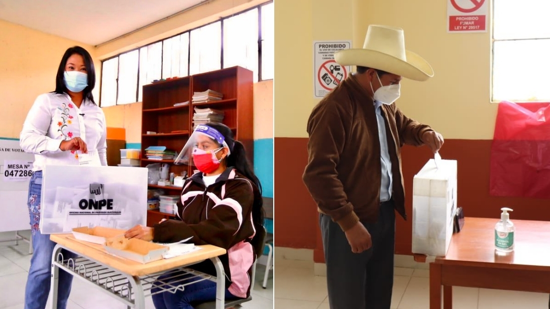 Keiko Fujimori y Pedro Castillo votan en Perú.