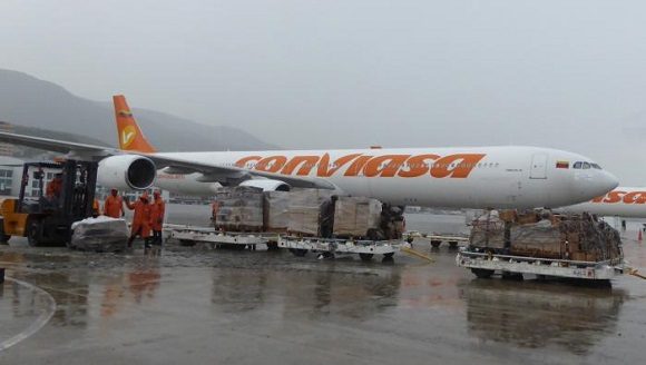 Avión que transporta el donativo del Gobierno de Venezuela.