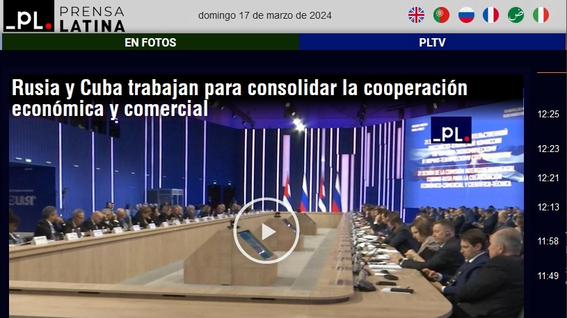 Captura de pantalla del desaparecido canal de Youtube de Prensa Latina.