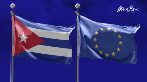 Banderas de Cuba y la Unión Europea en una nota del MINREX.