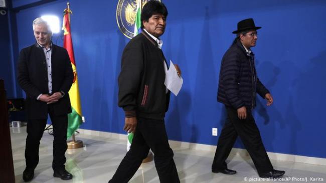 Evo Morales, al final de una conferencia, 9 de noviembre de 2019.