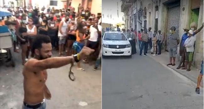 Cubanos protestan en el barrio de San Isidro.