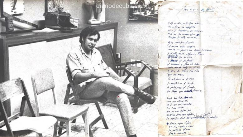 Raúl Rivero y un poema suyo escrito en el reverso de una planilla de la Seguridad del Estado.